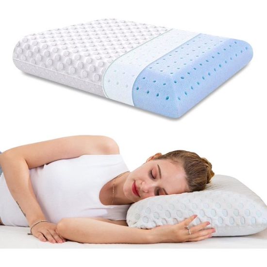 Memory Foam Cool Gel Infused Pillow,Orthopedic Contour Bed Pillows for Back &amp; Side Sleepers,Pressure Relief Supportive,Washable Pillowcase