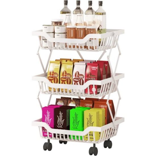 3-Tier Assembled Storage Cart, Retractable Utility Rolling Cart, Heavy Duty Metal Organizer Rack for Kitchen, Bathroom, Laundry, Office, Mobile Shelving Unit with Casters Wheels