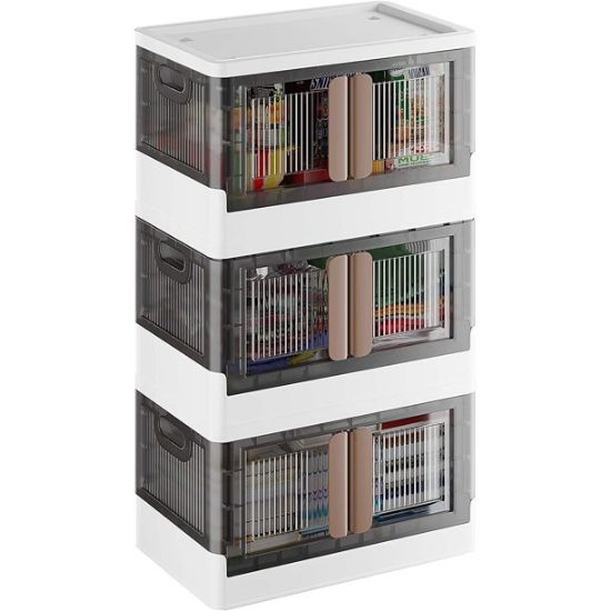 Storage Bins with Lid, Plastic Foldable Storage Box, Stackable and Nestable Storage Container for Home Organization, Transparent